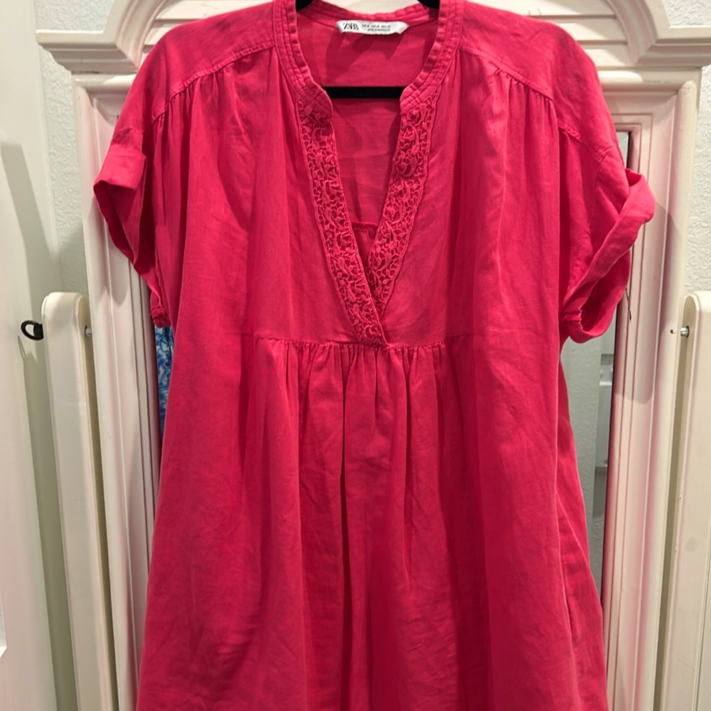 Zara Pink Linen Summer Dress